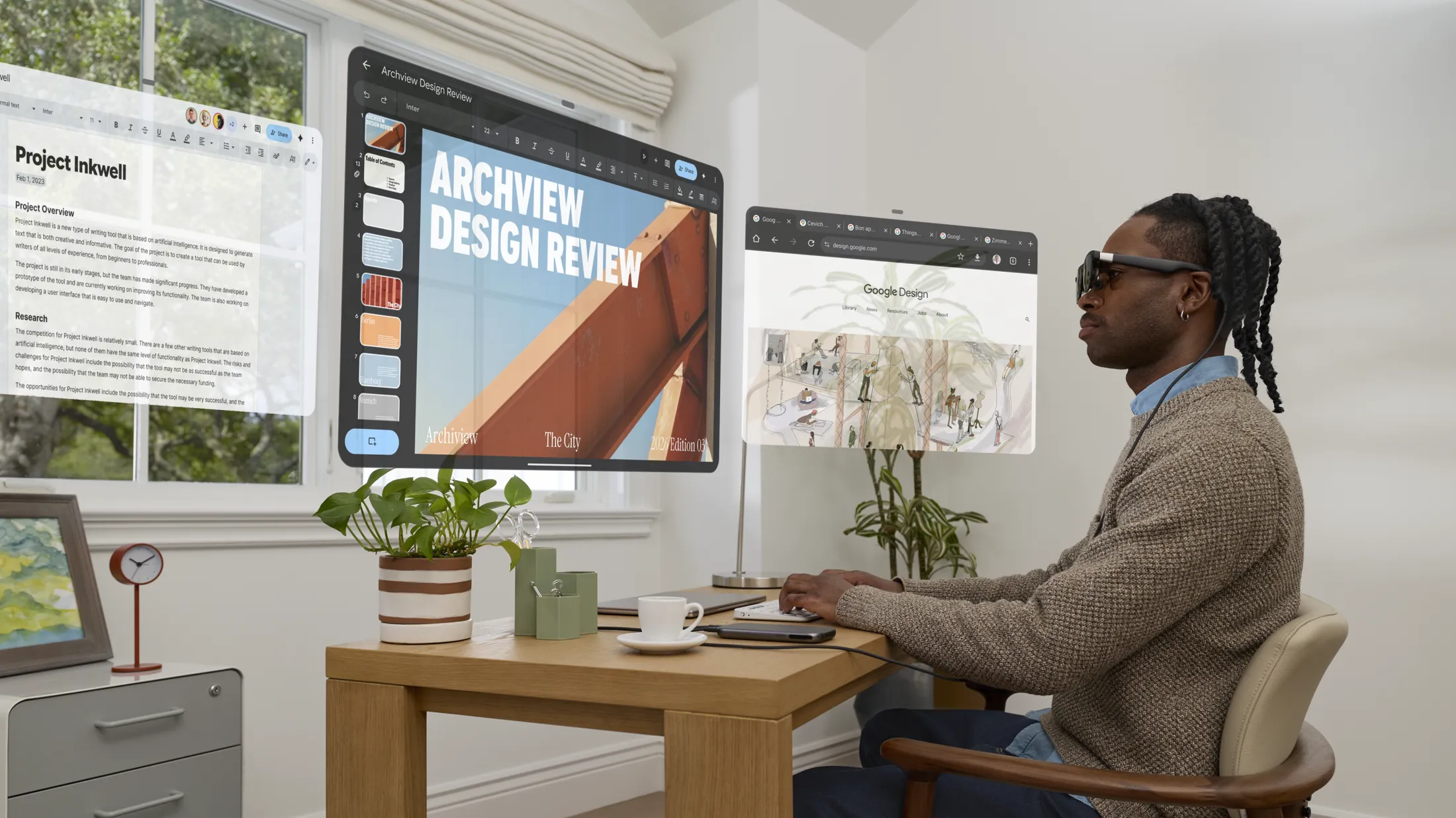 XREAL AURA Android XR glasses used in an office